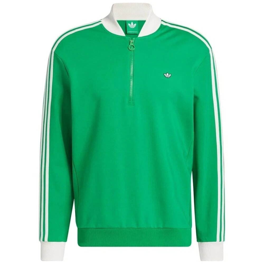 adidas Men's Originals Golf 3-Stripe Green 1/4 Zip Pullover Sweatshirt Medium